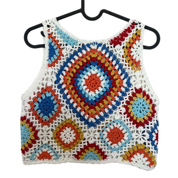 SOLD Altar’d State Crochet Knit Colorful Vibrant Boho Sleeveless Crop Top Small - Picture 4 of 7